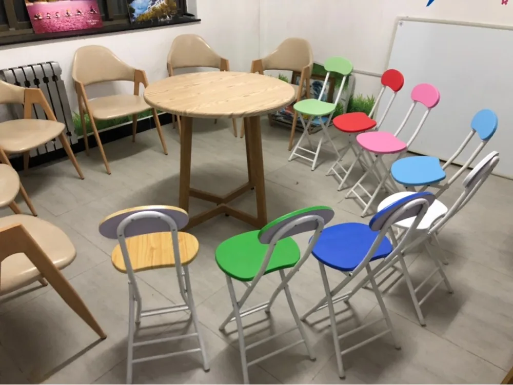 

colorful Folding chair round stool family dining chair outdoor BBQ chair training meeting backrest portable dormitory chair