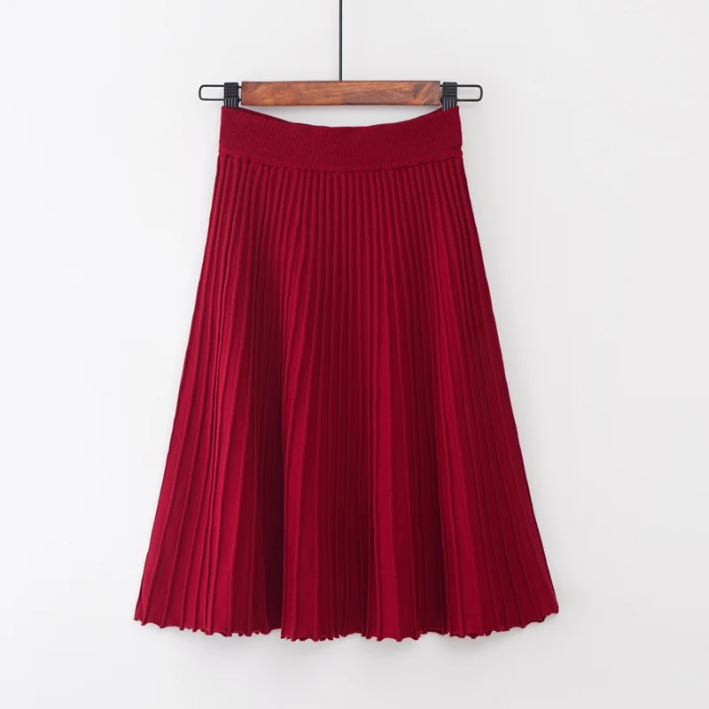 burgundy SETWIGG осенние яркие трикотажные хлопковые трапециевидные миди юбки с эластичной талией милые расклешенные трикотажные весенние юбки до колена SG20 - Цвет: burgundy