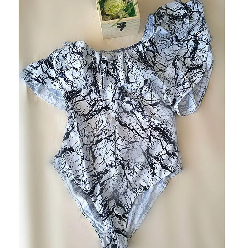 Купальник на одно плечо с оборками Женские Купальники Цельный купальник для