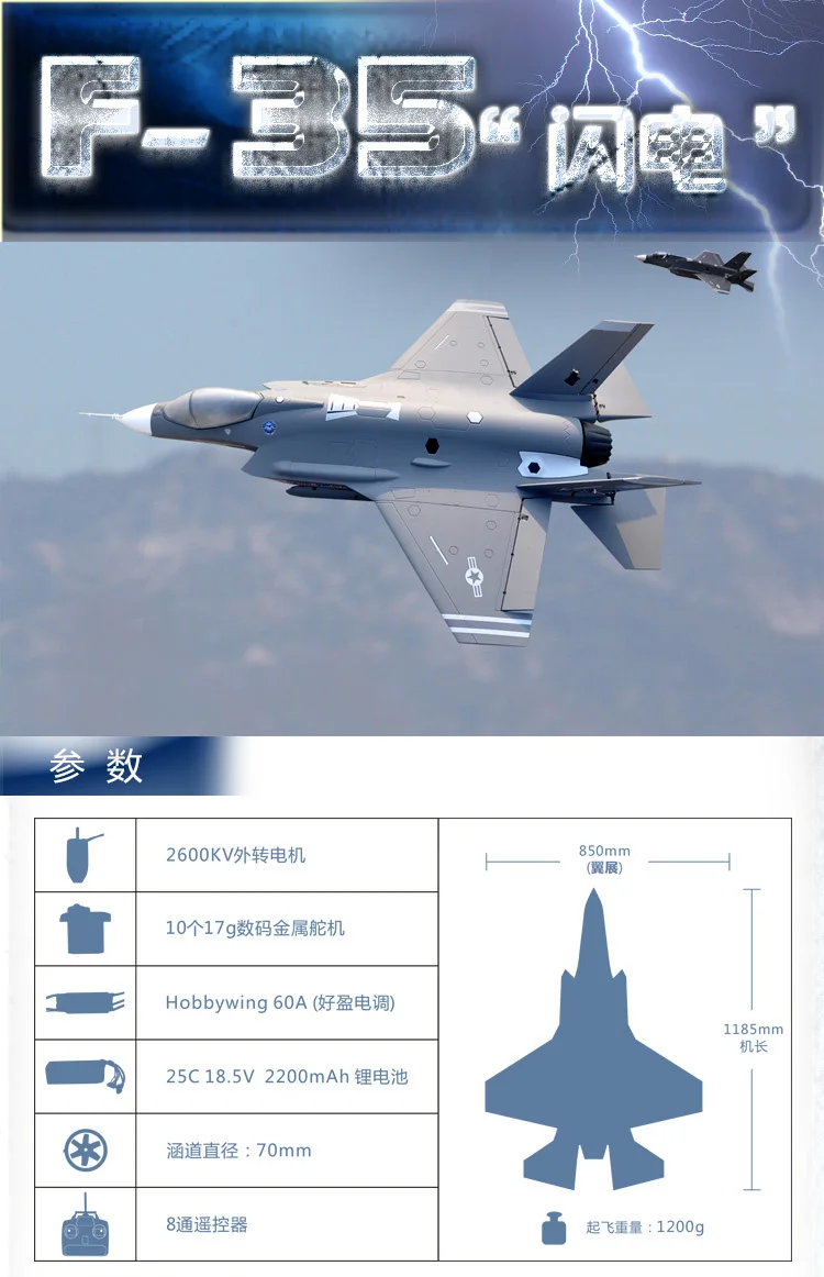 F35 70 мм EDF Самолет RC самолет PNP EPS