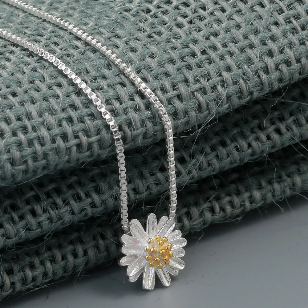 Romantic Flower Style Silver Daisy Pendant Charm Necklace Women's Clavicle Necklaces Jewelry Wedding Engagement Gift | Украшения и