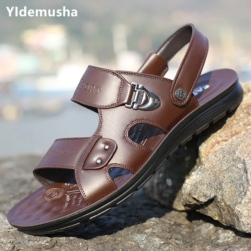 Мужские уличные сандалии из бычьей кожи летняя дышащая повседневная обувь