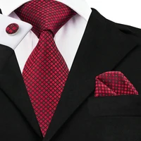 red plaids checks ties for men neckties handkerchief cufflinks set new designer wedding business casual party mens ties c 704