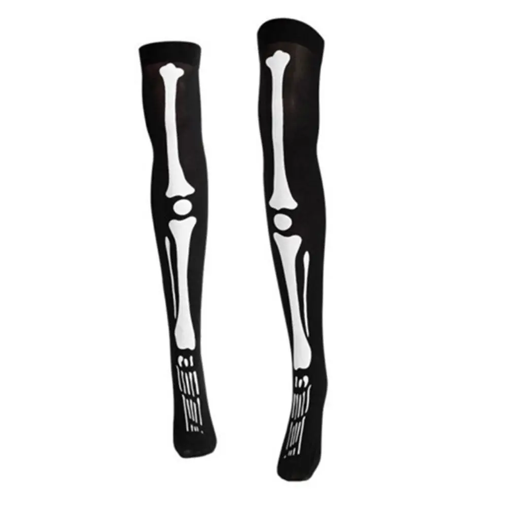 Для женщин со скелетом принт чулки Хэллоуин Череп Костюм Косплэй женские