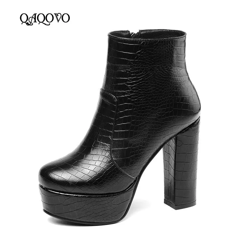 Women Quality High Heel Platform Ankle Boots Fashion Zipper Booties Comfort Round Toe Thick Autumn Winter Wedding Shoes | Обувь