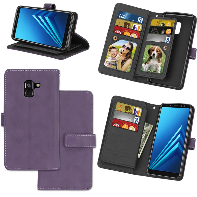 purple Для Samsung Galaxy J3 J5 J7 A3 A5 A7 A6 A8 плюс J4 J6 J8 чехол роскошный кожаный девяти карт чехол-портмоне с откидной крышкой - Цвет: purple