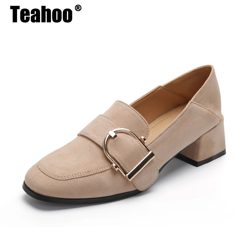 Туфли Teahoo женские на низком каблуке лоферы без застежки квадратная