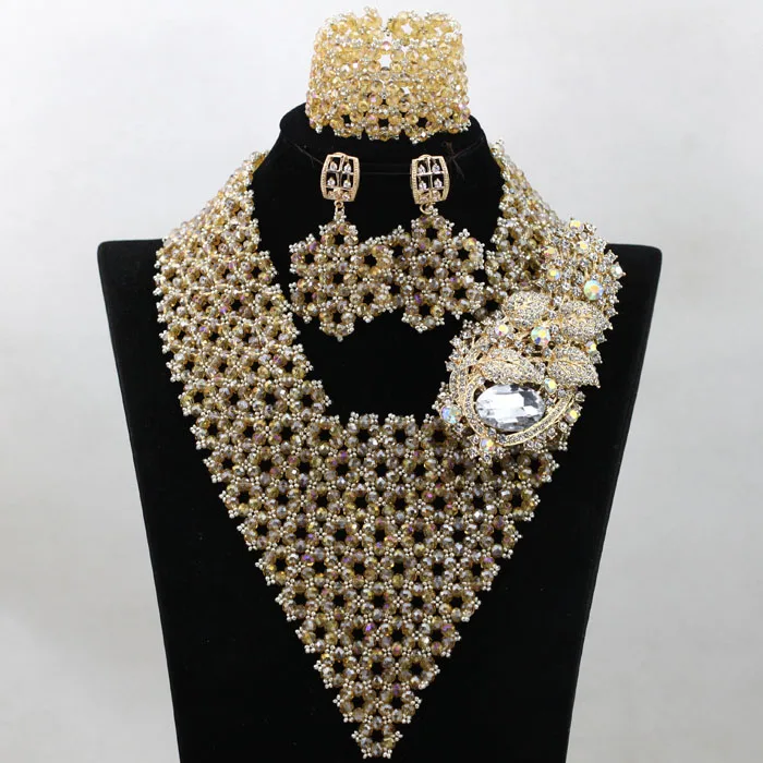 Модные цвета шампань индийские свадебные бусы Ювелирный Набор Блестящий Золотой