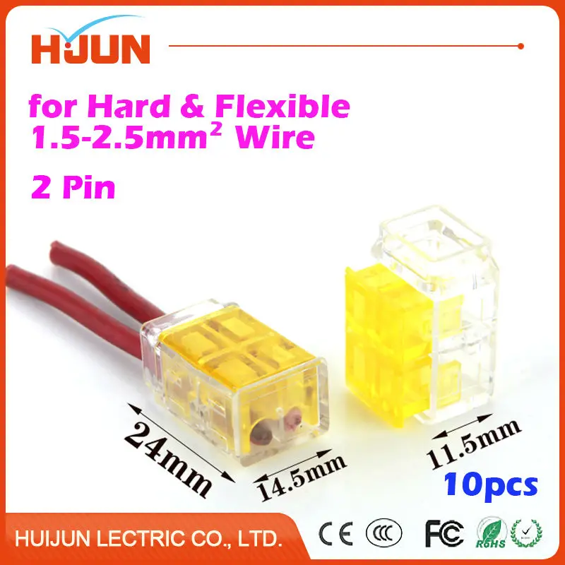 

10pcs 2 Pin Safety Fast Wire connector Avoid Stripping Wire Connection Terminal Row Feed-Through Term for Hard & Flexible Wire