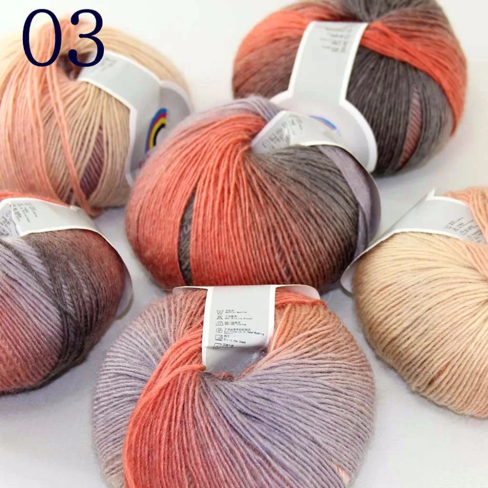 

Sale Soft 6X50gr ballCashmere Wool Colorful Rainbow Wrap Shawl DIY Hand Knit Yarn Orange Gray Beige Brown 524-03-6