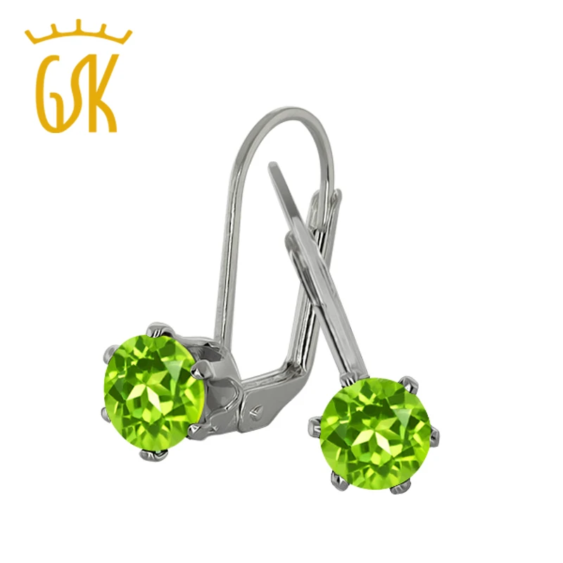 GemStoneKing 1 80 Ct круглые зеленые перидот посеребренные серьги гвоздики 6 мм Красивые