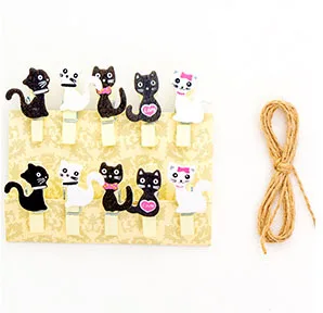 Black and white cat 10 шт. мини деревянные зажимы креативные персонажи из мультфильмов Kawaii Кот Единорог моделирование скрепки DIY Фото зажимы декоративные подарок ребенку - Цвет: Black and white cat