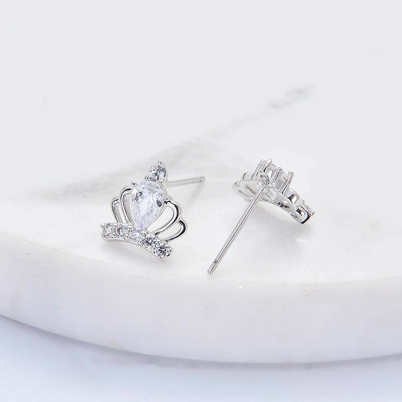 Серьги-гвоздики в форме принцессы с серебряной короной модные роскошные женские