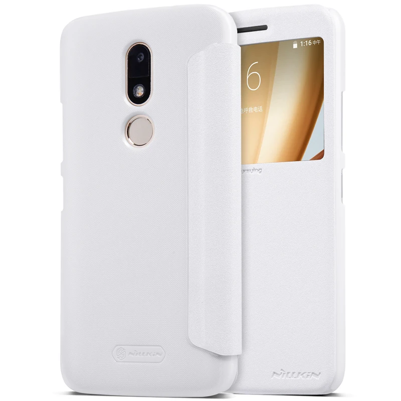 Оригинал nillkin новый блеск для moto m (xt1662) кожа case откидная крышка ударопрочный