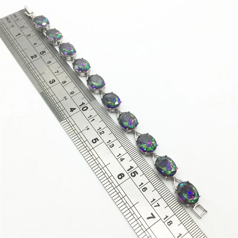 

Rainbow Mystic & White color 925 Sterling Silver Overlay Link Chain Bracelet 7.5 inch Free Shipping