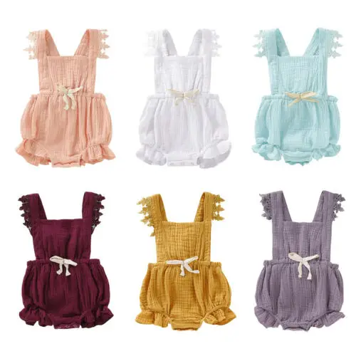 

Baby Bodysuit Summer Newborn Baby Girl Lace One-Pieces Sleeveless Bodysuits Solid Jumpsuit Outfit Sunsuit