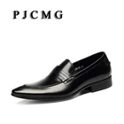 PJCMGНовинка; мужские черныекрасные деловые туфли без шнуровки с острым носком из натуральной кожи; свадебные мужские туфли в деловом стиле