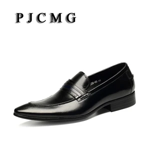 PJCMGНовинка; мужские черныекрасные деловые туфли без шнуровки с острым носком из натуральной кожи; свадебные мужские туфли в деловом стиле