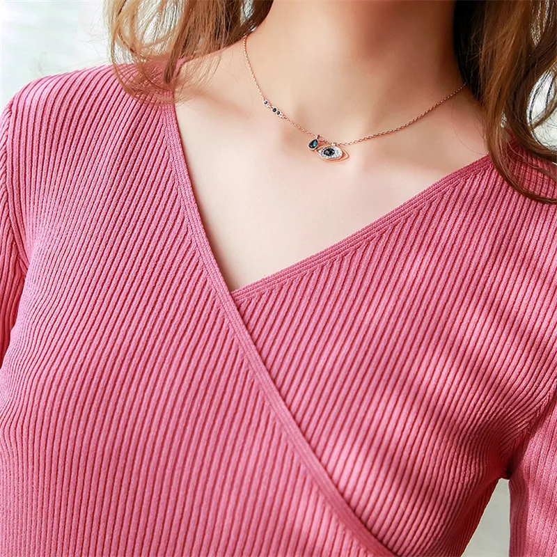 Новинка 2019 Модный женский вязаный Топ с v-образным вырезом + Асимметричная