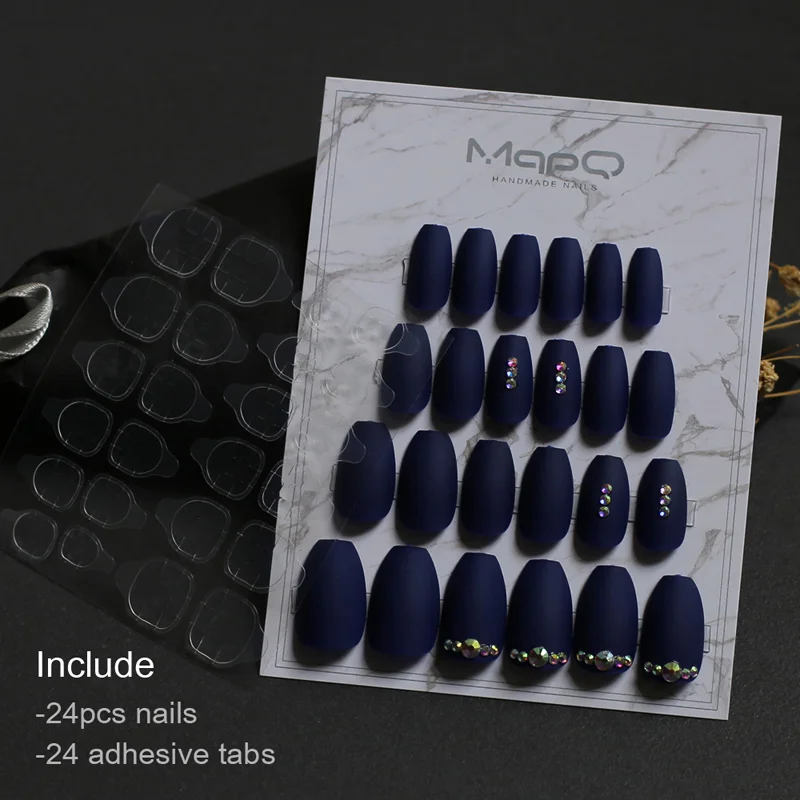 nails-0.5mmStickers Поддельные ногти гроб ювелирные изделия темно-синий полный набор блестящие AB алмаз накладные ногти балерина MqpQ ручной работы DIY матч ювелирные ногти - Цвет: nails-0.5mmStickers