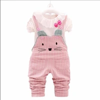 kid toddler tracksuit spring autumn fashion baby girl cotton t shirt striped cat belt pants 2 pcs childrens set baby tracksuit