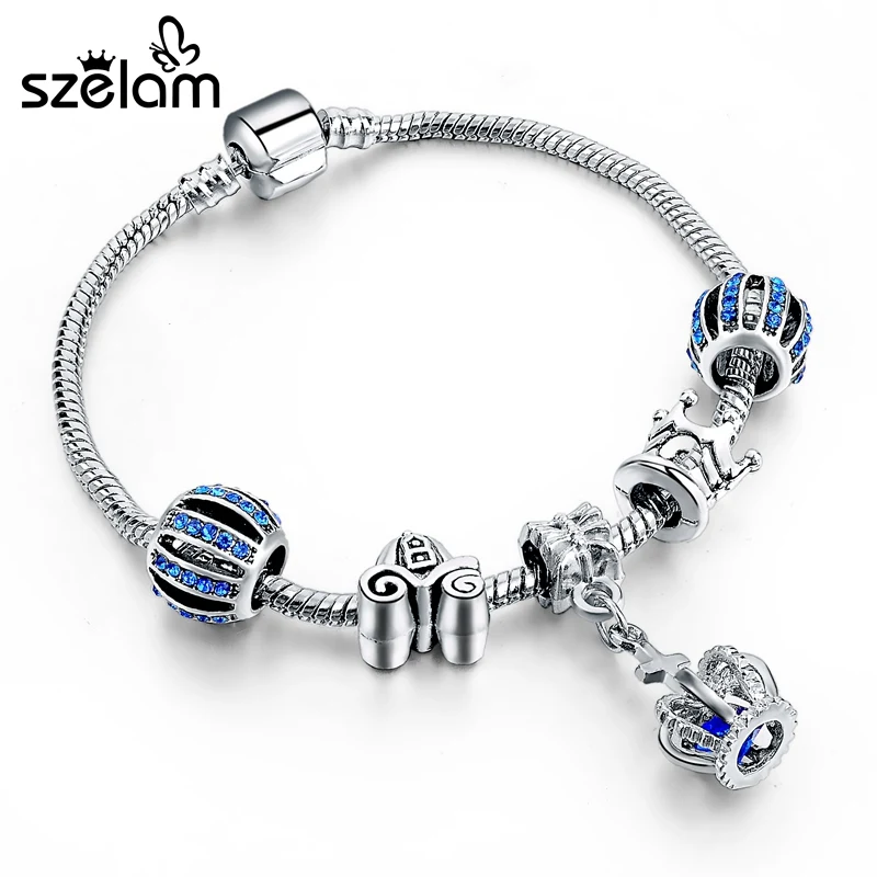Летняя бижутерия Szelam голубой цвет женский серебряный браслет с подвесками