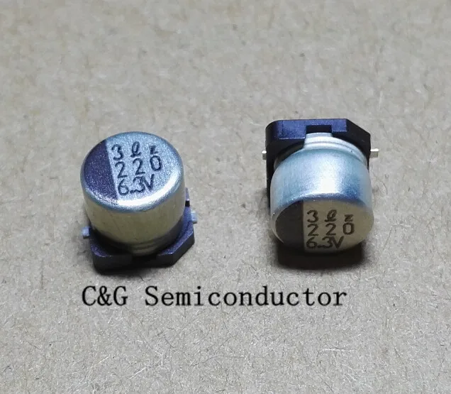 100 шт. 6,3 В 220 мкФ SMD 6x5 мм чип Алюминий электролитический конденсатор