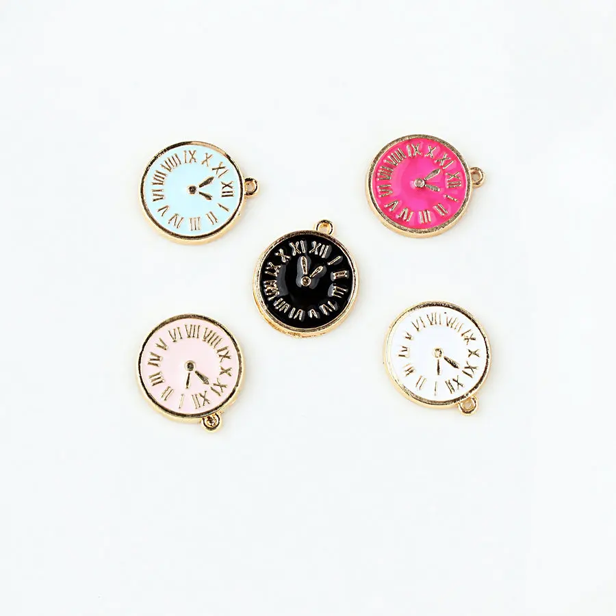 

20PCS/Lot Fashion Small Clock Shape Charms 15*17mm Gold Color Tone Oil Drop DIY Bracelet Floating Charms