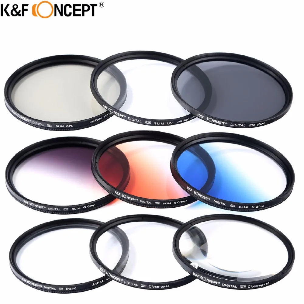 Набор фильтров для камеры K & F 52/55/58/62/мм UV CPL ND4 макрофильтр макросъемки + 4 10