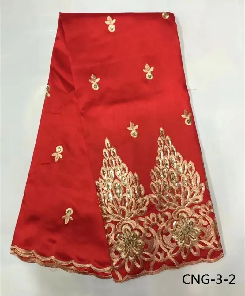 Дешевая красная африканская атласная ткань с вышивкой бисером оптовая продажа георгиевской кружева 5 цветов доступно CNG-3