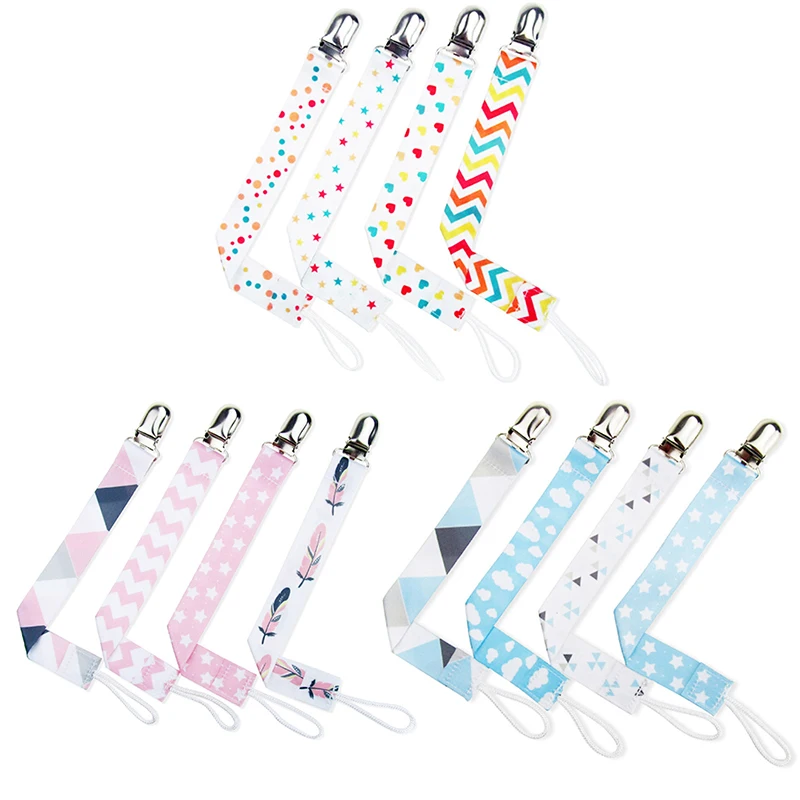

4 Pcs Baby Pacifier Clip Chain Ribbon Holder Pacifier Soother Clips Leash Belt Nipple Holder For Infant Feeding Clip Chains