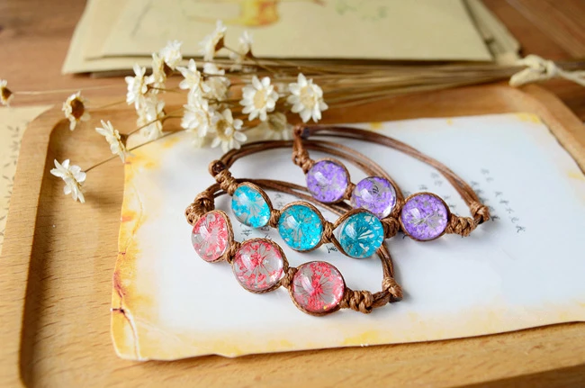 Фомальгаут женские 3 Винтаж засушенные цветы стеклянный шар браслет ткань