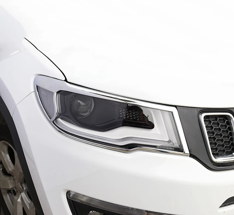 Car Styling ABS Chrome Headlight Cover Front Light Lamp Strip Trims Decoration 2Pcs For Jeep Compass Second Generation 2017 2018 |
