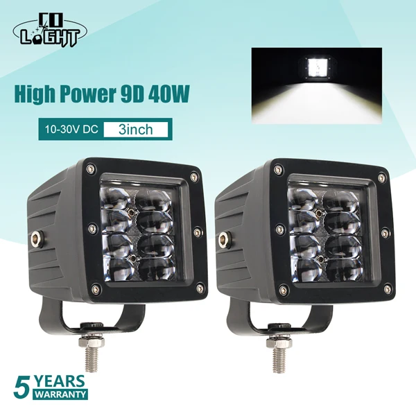 3inch 40W 2PCS CO светильник 9D 3 дюймов 80 Вт светодиодный рабочий светильник высокого Мощность проблесковая DRL потолочные светильник для 4x4 внедорожный ATV UTV грузовик трактор мотоцикл 12V 24V - Цвет: 3inch 40W 2PCS