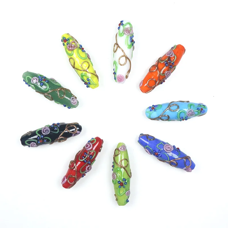 2 шт./лот большие размеры этнический цветок овальные стеклянные бусины с золотым