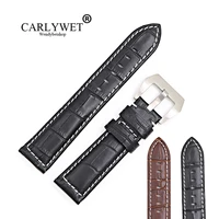 carlywet 22mm wholesale new genuine leather black brown crocodile grain strap wrist watch band belt pin buckle free shipping