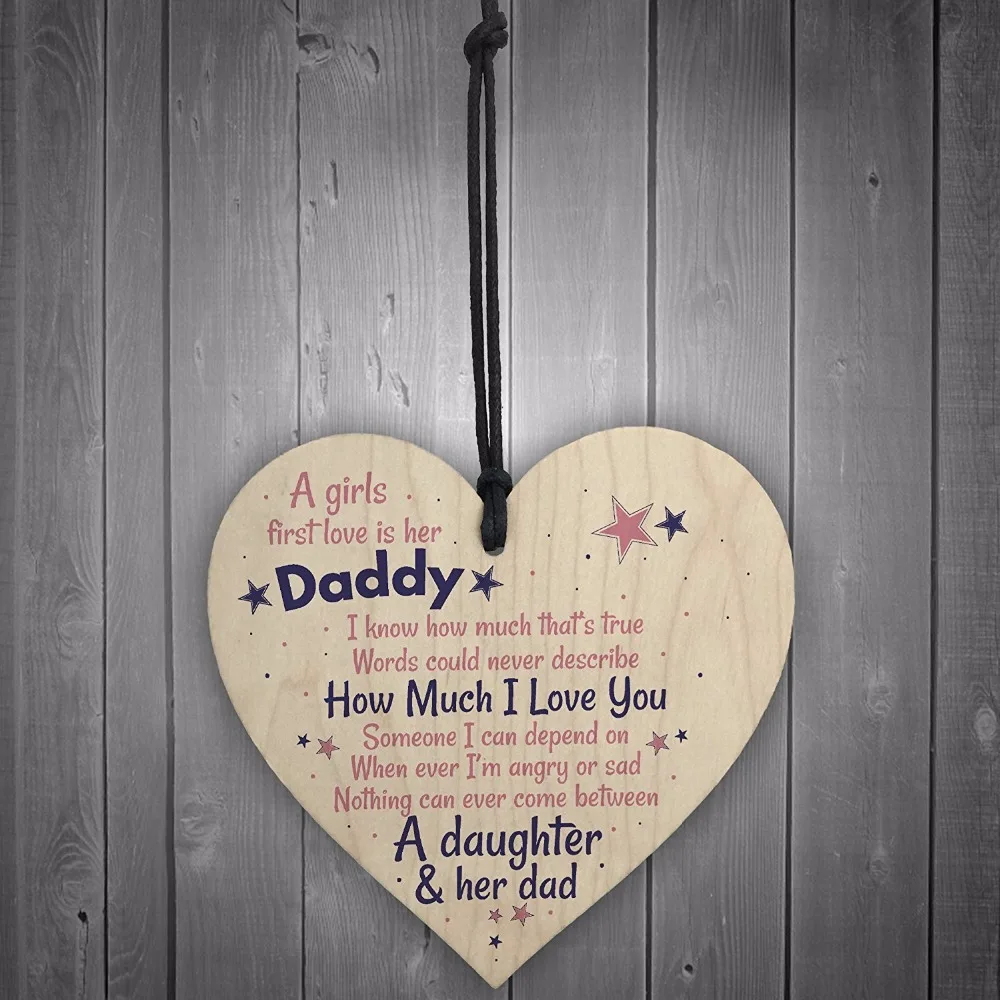 Meijiafei First Love Daddy Fathers Day Dad Sign For Him From Daughter Hanging Wood Heart | Дом и сад