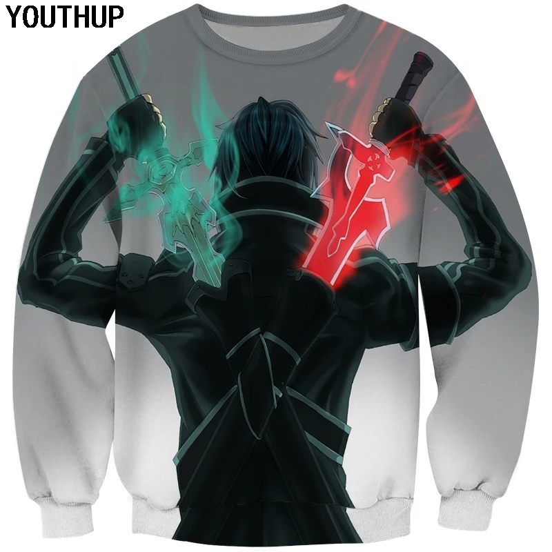 Мужская Осенняя 3D Толстовка YOUTHUP с рисунком аниме и меча свитшоты круглым вырезом