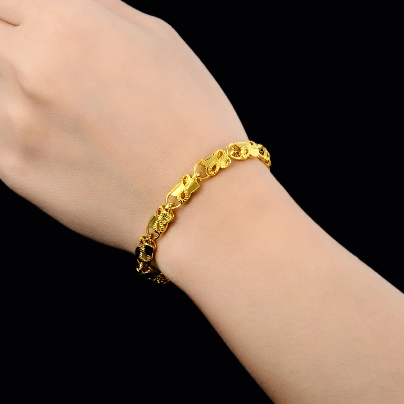 pure Gold Color Bracelets &amp Bangles For women 24k GP charms link bracelet fashion Luxury Women Wedding Jewelry | Украшения и