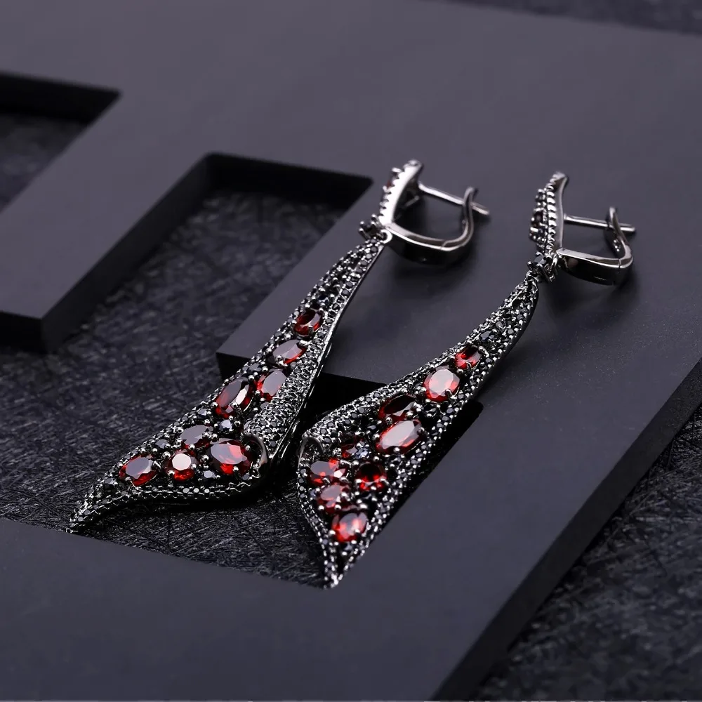 Женские серьги с красным гранатом GEM'S серьги-подвески из стерлингового серебра
