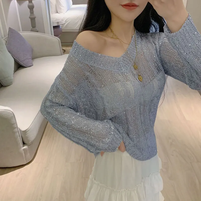 Korean Women Sweater Summer Clothes Woman Trend Transparent Pullover Knitted Femme Autumn Student Street Casual Coat | Женская одежда