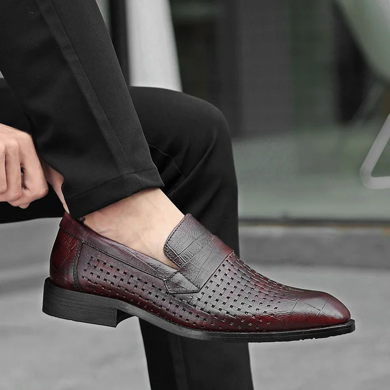 Мужские деловые туфли QFFAZ коричневые повседневные из натуральной кожи