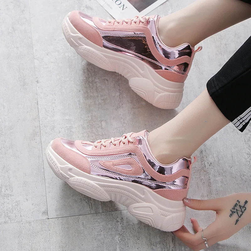 

2019 Autumn Fashion Glossy Ladies Casual Shoes For Woman Vulcanized Shoes Breathable Wild Platform Women Shoes Sneakers N3-65