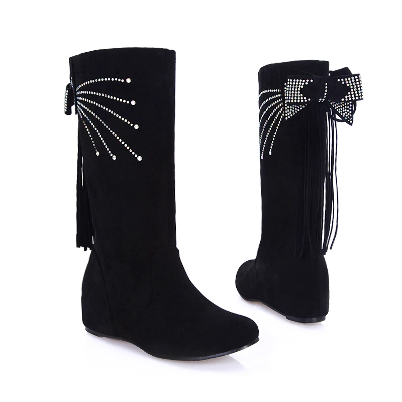 2016 г. Новая зимняя женская обувь модные сапоги до середины икры с круглым носком