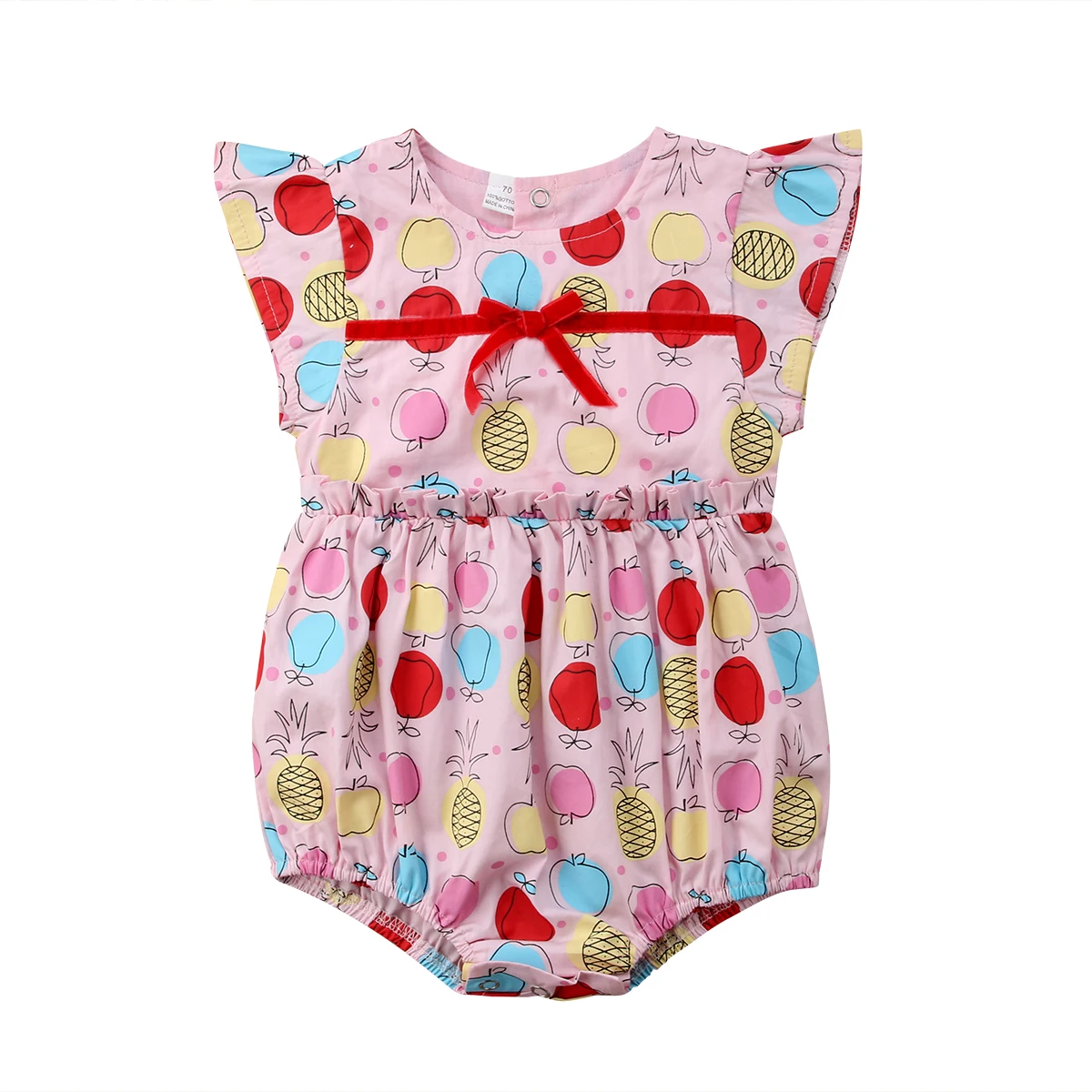 

Summer Newborn Baby Girls Ruffle Apple pineapple Sleeveless Jumpsuit Bodysuit Clothes Outfit Size 0-24M