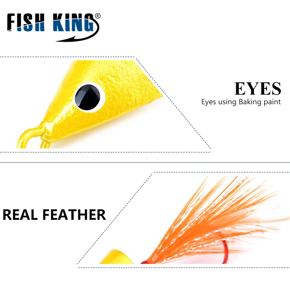FISH KING 5 шт./лот, 3 г, 5 г, 8 г, 11 г, многоцветная приманка для подледной рыбалки, джиг-голова, рыболовный крючок с пером для зимней рыбалки
