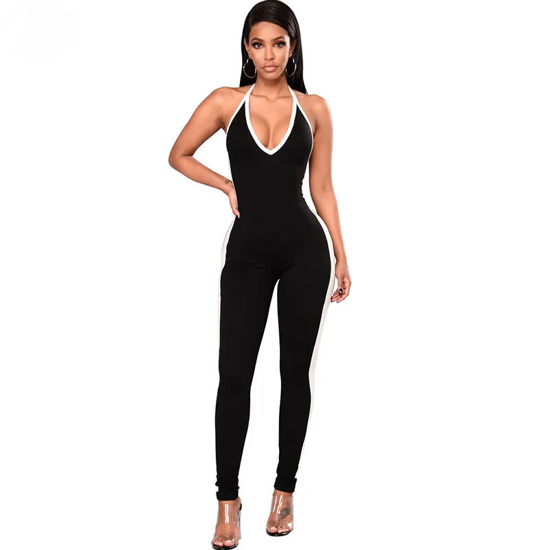 

Sexy Summer Rompers Women's One Piece Jumpsuit Halter V-Neck Backless Overalls Fitness Workout Leotard Playsuit Black Catsuit