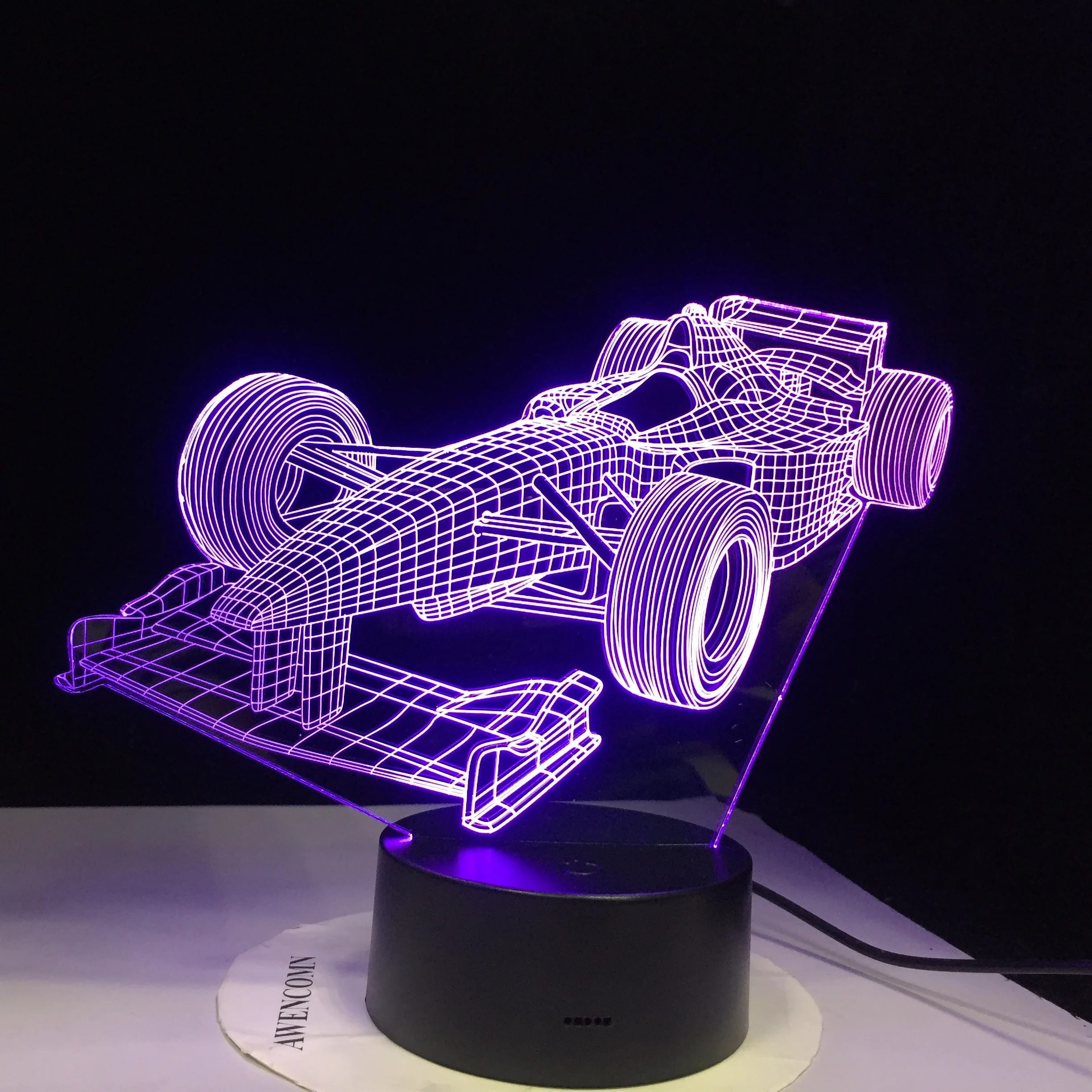 Гоночный автомобиль F1 USB Светодиодная настольная лампа супер 3D ночник иллюзия