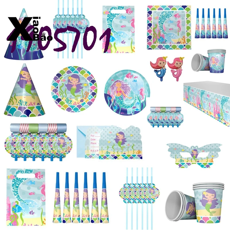 Маленькая Русалка тема бумажная чашка сумка тарелка скатерть соломенный шарик