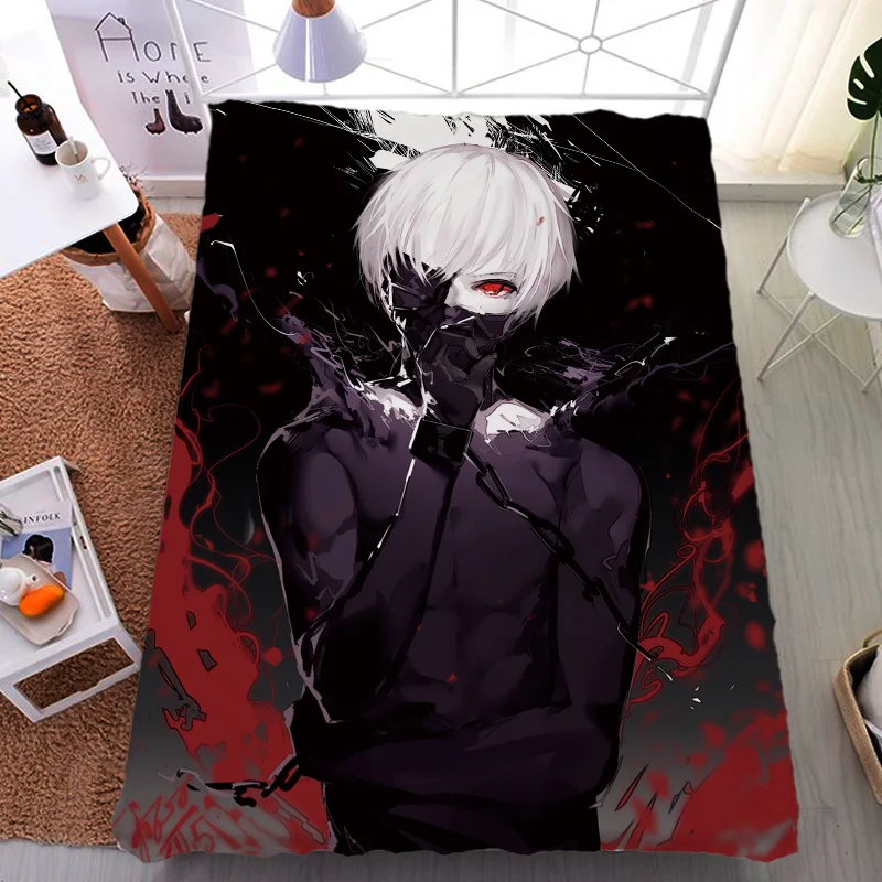 

September update Anime Tokyo Ghoul Kaneki Ken & Kirishima Toka Milk Fiber Bed Sheet & Flannel Blanket Summer Quilt 150x200CM